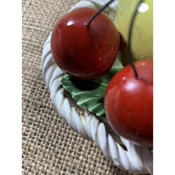 Vintage Ceramic Laced Fruit Basket 4.5" Oval Lemon Cherries Made in Italy - Picture 10 of 11